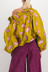 Voluminöse Bluse mit Ripband und floraler Spitze
