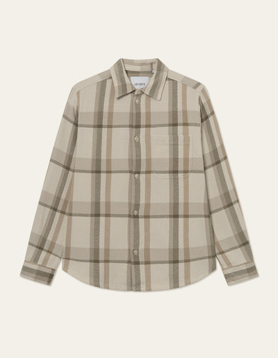 Les Deux MEN Kash Check Shirt Shirt 215550-Ivory/Surplus Green