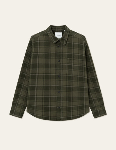 Les Deux MEN Kash Check Shirt Shirt 522555-Olive Night/Forest Green