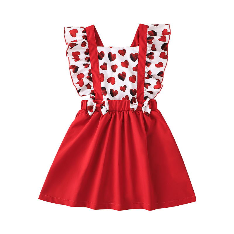 Kid Girls Color-blocking Love heart Bow Print Valentine's Day Dresses