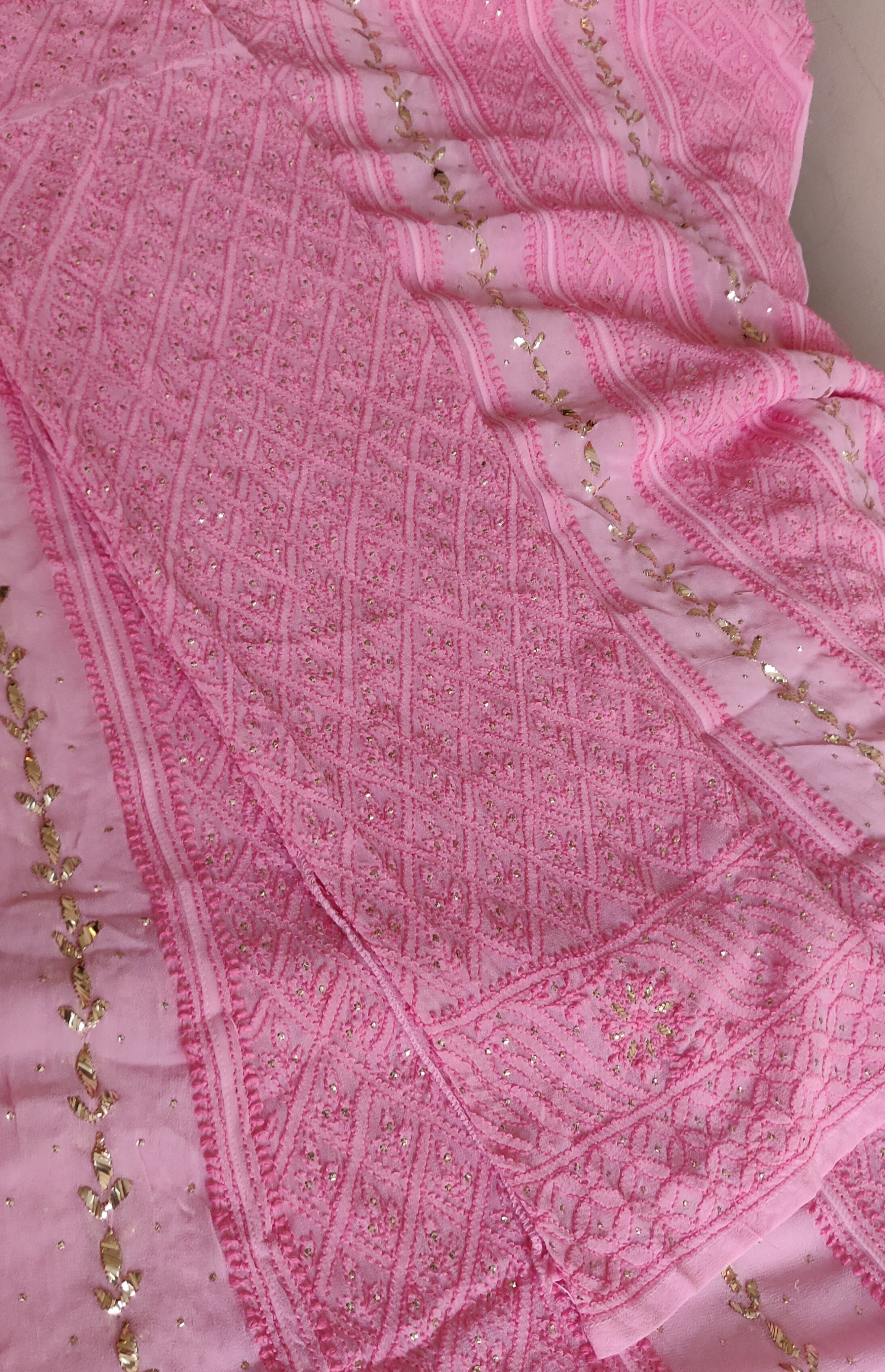 Pretty Pink allover Chikankari and badla work anarkali with dupatta