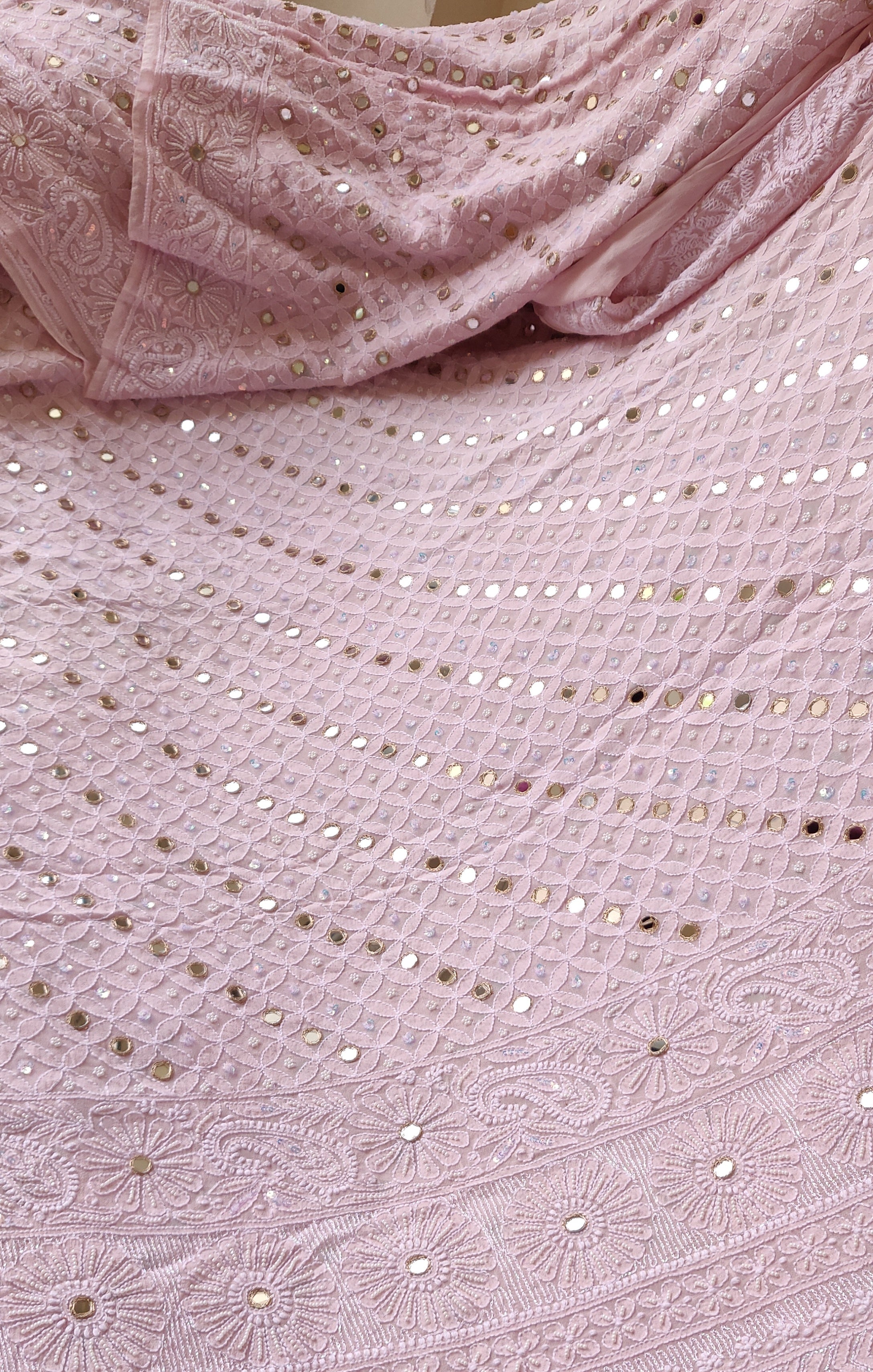 Ruhani Nude Pink Masterpiece Chikankari Mirrors and heavy pearl embroi