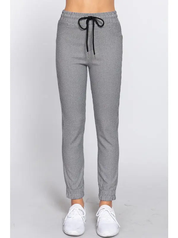 Black and White Elastic Waist Joggers