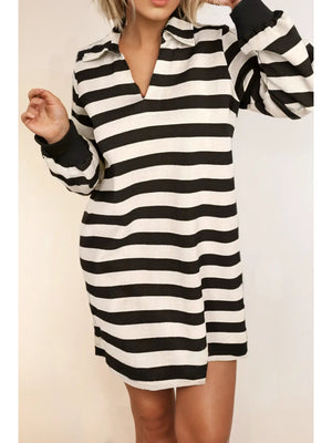Black Stripe Knit Collar Dress - SoKnoThrowbackandThreads