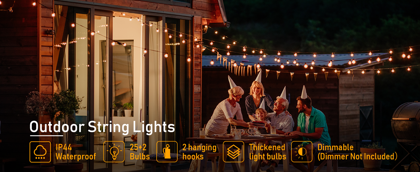 Patio String Lights, G40 Incandescent Bulbs