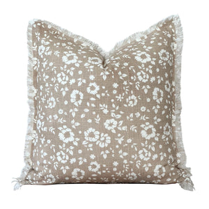 Floral Fringe Pillow  Brown - Farmhouse Style