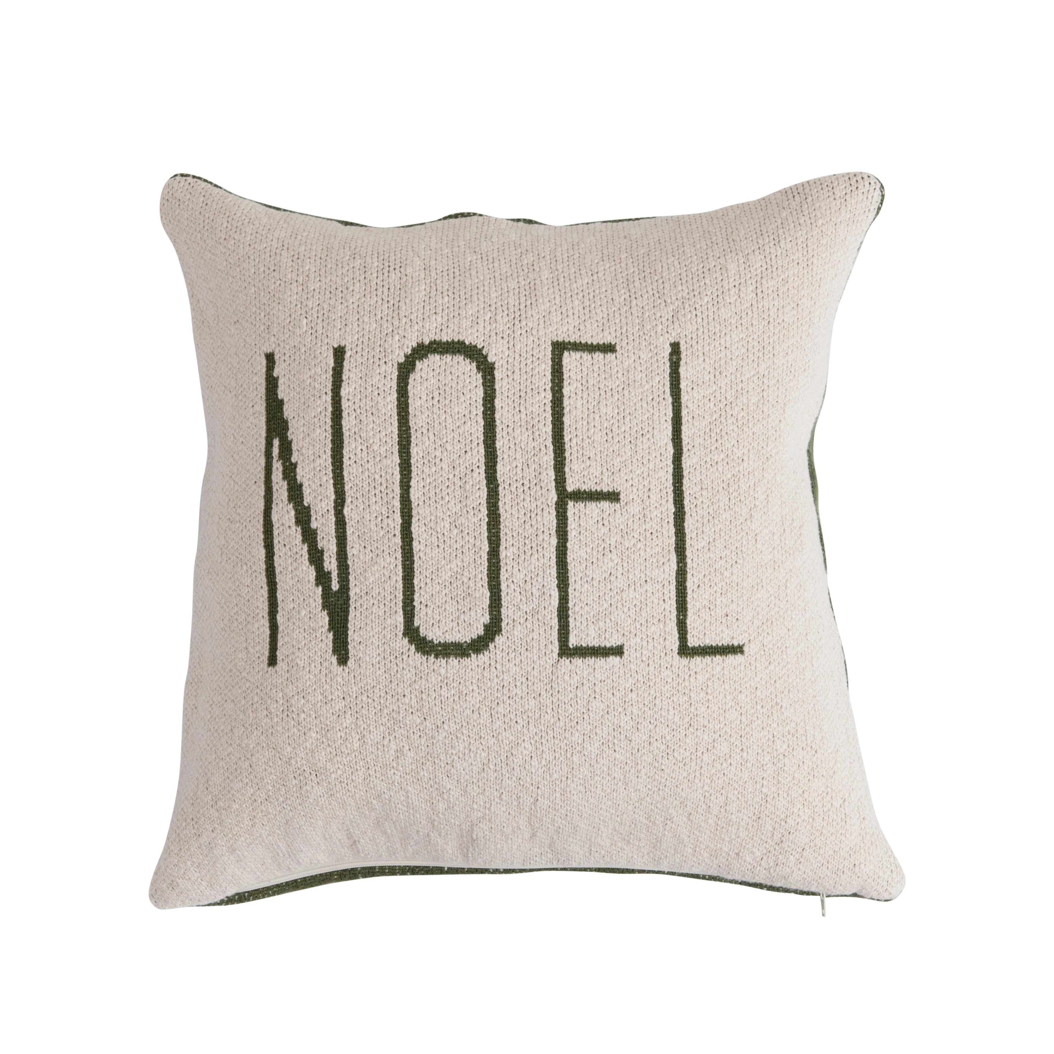 Two-Sided Cotton Knit Pillow "Joy/Noel"