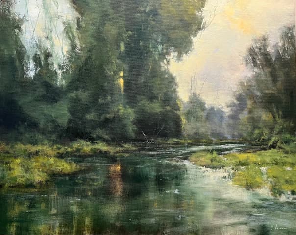 Landscape painting of a midwest river scene by artist Clint Bova