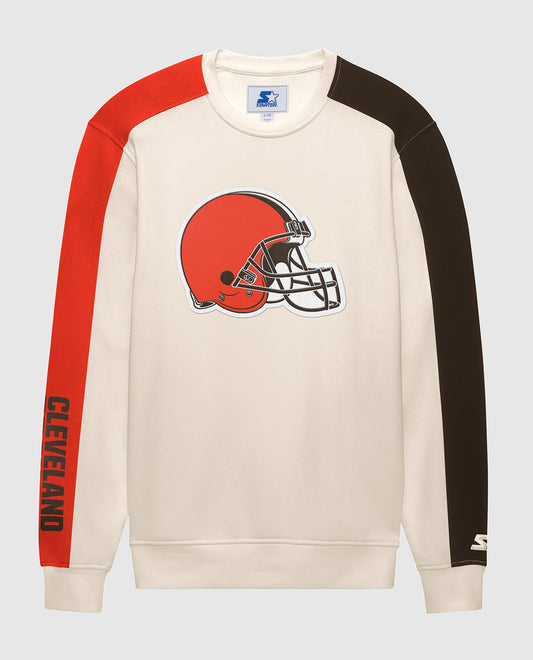 Men's Starter White Cleveland Browns Crew Neck Sweatshirt With Zip Pockets