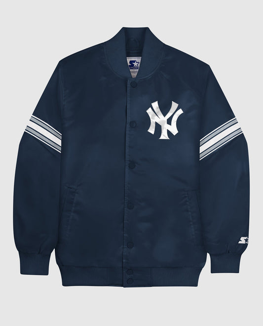 New York Yankees Starter Enforce Varsity Satin Full-Snap Jacket - Navy/Gray