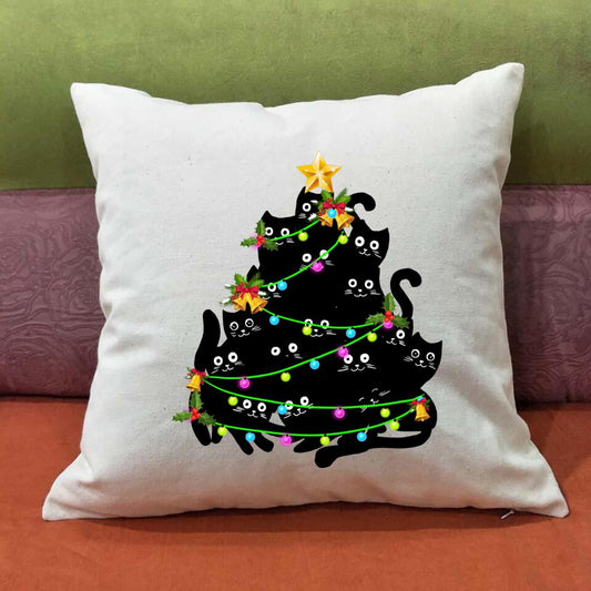 black cat christmas pillow