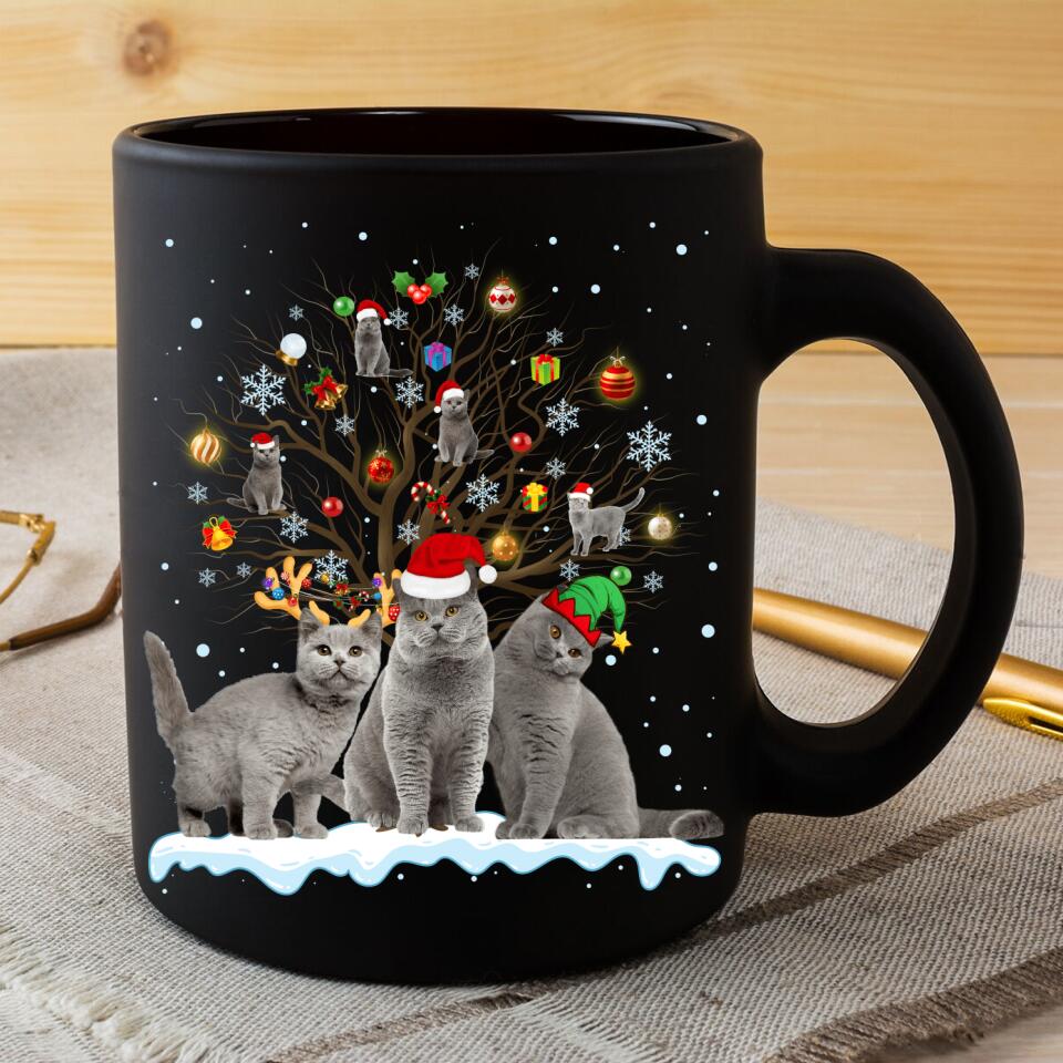 Christmas British Cat On Tree Funny Santa Cat Lover Gifts Coffee Mug - Meow Custom