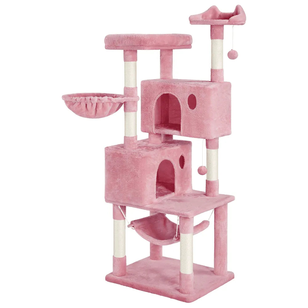 64'' Multi-level Cat Tree Cat Tower with Condos and Scratching Posts, Pink