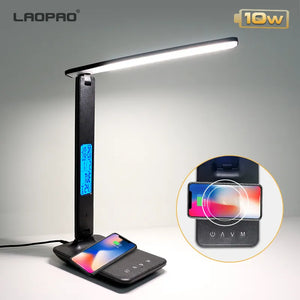 LAOPAO 10W QI Wireless Charging LED Desk Lamp With Calendar Temperature Alarm Clock Eye Protect Study Business Light Table Lamp - Shopaak Store