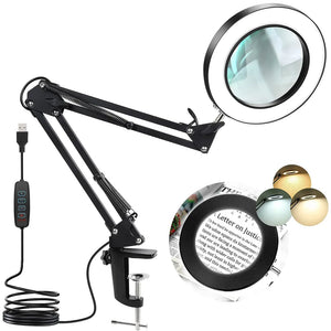 8x Magnifier Glass Swing Arm Flexible Clamp-on Table Lamp  Dimmable Illuminated Magnifier LEDs Desk Light 3 Color Modes Lamp - Shopaak Store