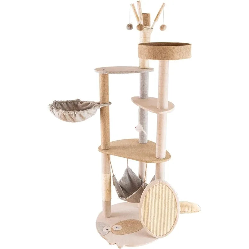 Multifunctional Indoor Cat Tree Multi-Level Cute Cat Tower Furniture Apartment with Sisal Scratching Board and Cat Climbing Post