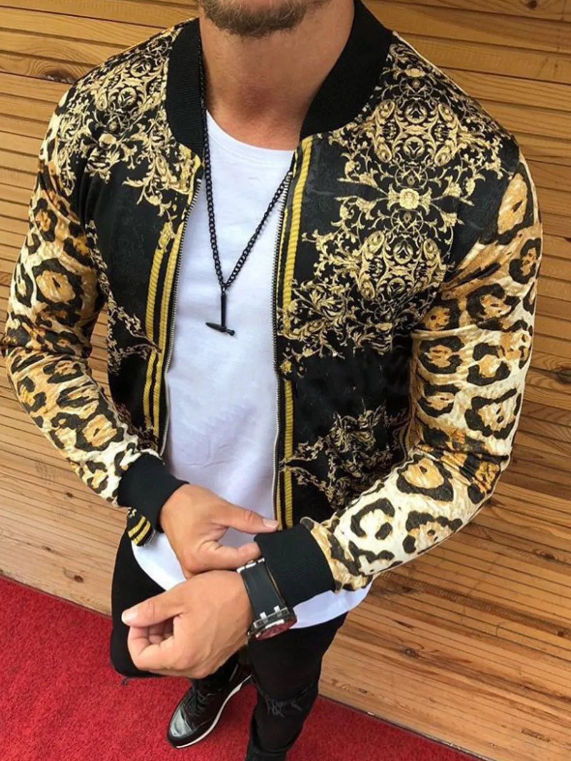 Men's Full Size Printed Zip Up Long Sleeve Top Plus Size