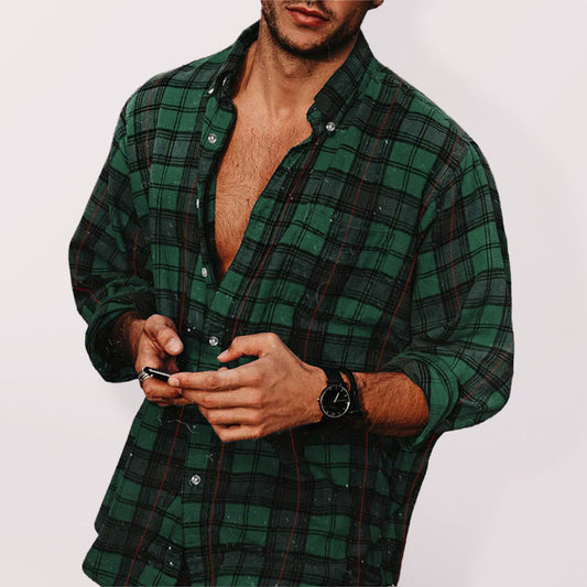 Men's Plaid Print Fleece Quarter Button Pullover