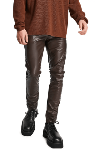 Men's Skinny Leather Pant In Dark Brown