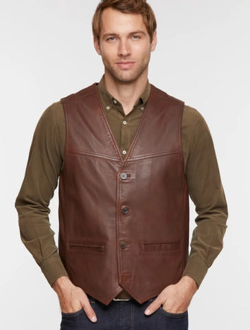 Men's Motorcycle Leather Vest In Dark Brown