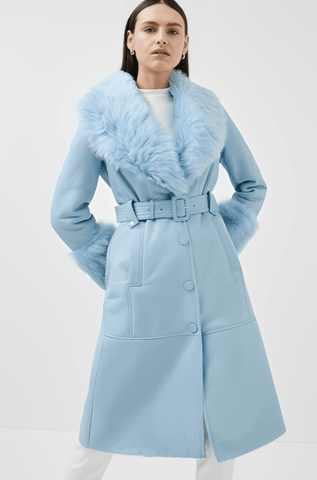 Women's Shearling Leather Trench Coat In Sky Blue