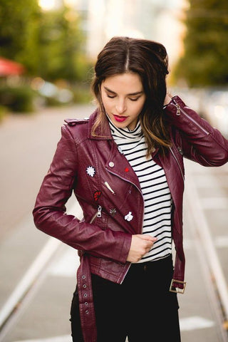 Burgundy Leather Jacket with Black Lining Shirt