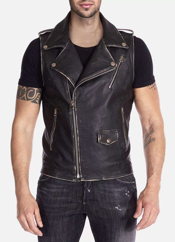 Casual Outing - Men’s Leather Biker Vest with Gray Jeans