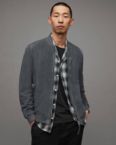 Men's Suede Bomber Jacket in Gray For A Casual Look