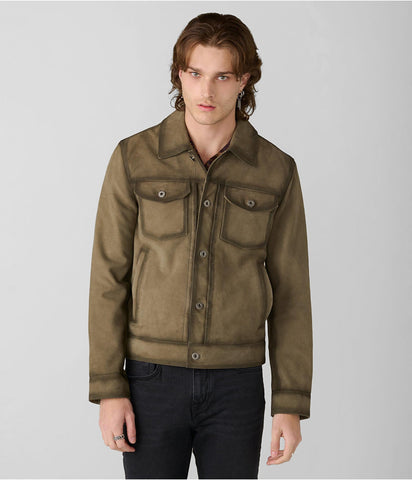 Men's Suede Trucker Jacket in Green For A Smart Look