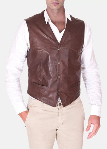 Casual get-togethers - Western Leather Vest with Dress Shirt and Pants