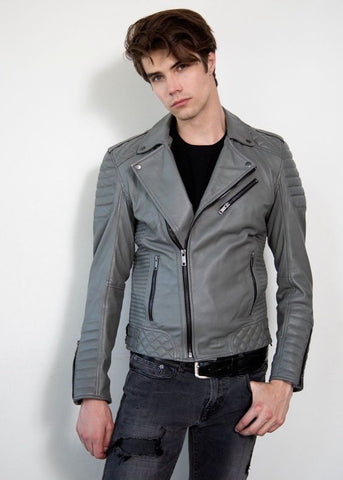 Gray Leather Jacket with Black Jeans