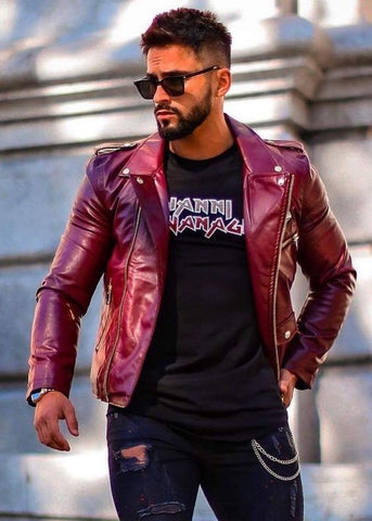 high quality red leather jacket