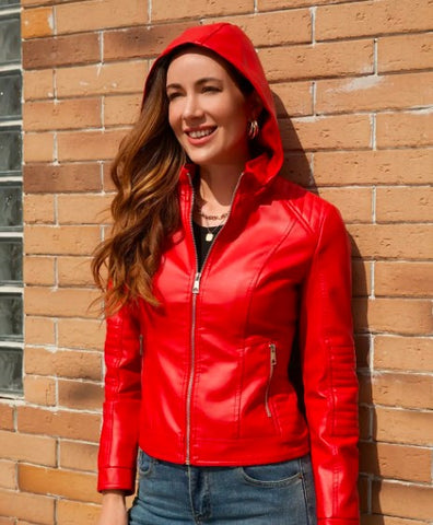 Hooded Red Leather Jacket