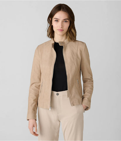 Women's Beige Biker Leather Jackets - Arcane Fox