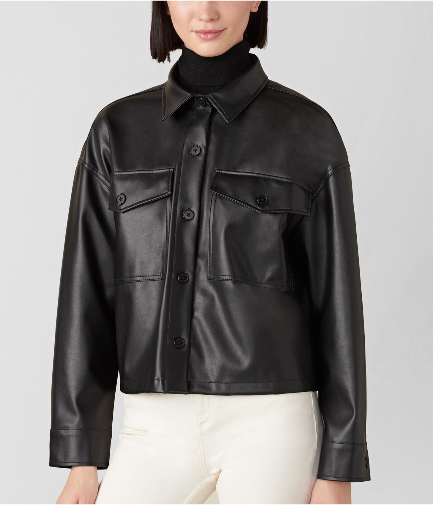 Women's Leather Trucker Jacket In Black - Arcane Fox