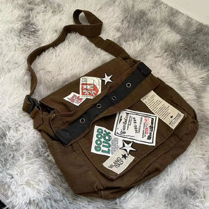 Vintage Casual Crossbody Bags Women Preppy Style Patchwork Messenger Bag Female Harajuku Grunge Aesthetic Y2k Handbag - pphmm