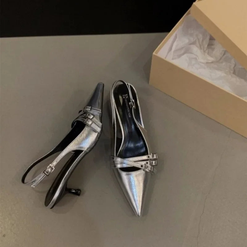 New Ladies Shoes High Heels Women Sandals Spring Summer Pointed Toe Party Footwear Fashion Buckle Strap Female Shoes Pumps