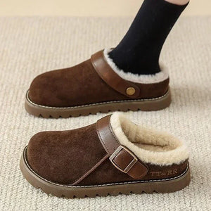 Women Slippers Winter Fur Flats Short Plush Mules Shoes New Women Platform Cotton Shoes Suede Home Flip Flops Warm Shoes - pphmm
