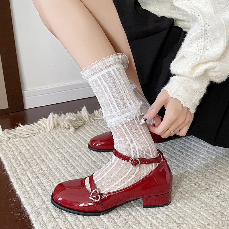 African Woman Shoe Round Toe Casual Heels Branded Pumps Mary Jane Basketball Platform Chunky Sandals Burgundy Leather Strap