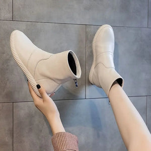 Booties Wedges Elegant with Low Heels Short Shoes for Women Black Female Ankle Boots Round Toe Footwear New in Winter - pphmm