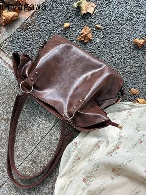 Autumn Winter New Niche Tote Bag Retro Soft Leather Brown Large Capacity Commuting Bag Women Elegant Shoulder Bags - pphmm