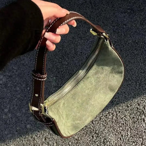 Casual Green Underarm Bag Women New Vintage Hot Girls Leather Solid Shoulder Bag Female Retro Elegant Y2k Handbag Purse - pphmm