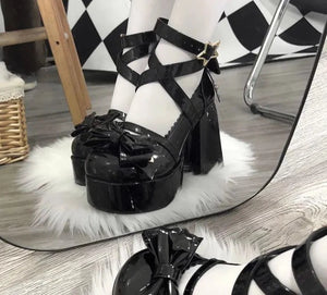 Spring Women Pumps Lolita Mary Jane Platform Chunky High Heel Ladies Sandals Female Sweet Bow-knot Round Toe Ankle Straps Shoes - pphmm