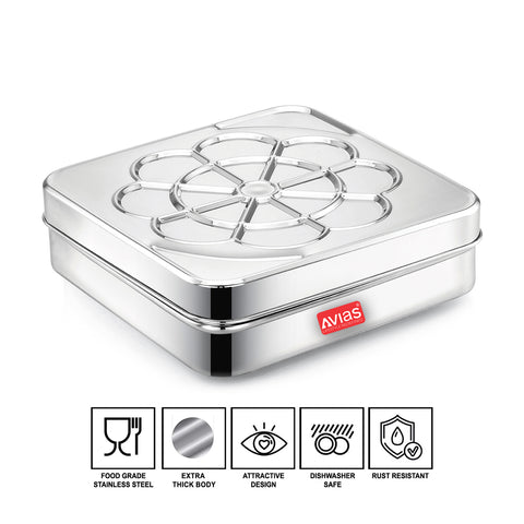 Avias Flora 9 Square Premium Stainless Steel Dry Fruit Cum Spice Box