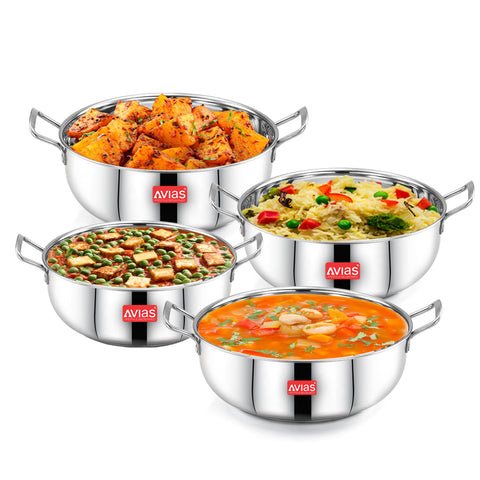 Avias Inox IB Stainless Steel Kadai Set of 4