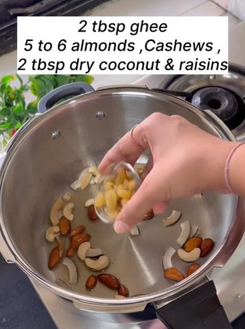 Roasting nuts with ghee in Avias pressure cooker