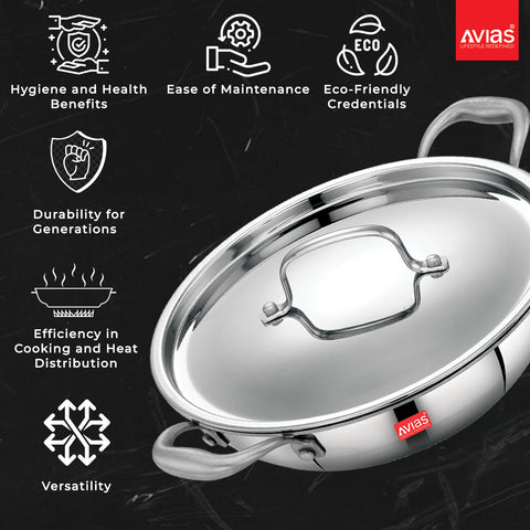 Stainless Steel triply kadai Cookware features