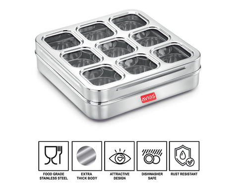 stainless steel spice box 9 square design features