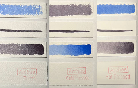 The difference between hot pressed, cold pressed and rough watercolour paper for Arches brand