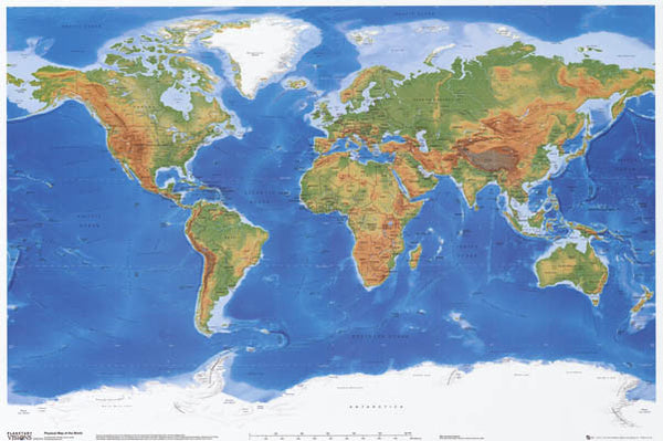 World Map Physical Geography Poster 24x36 – BananaRoad